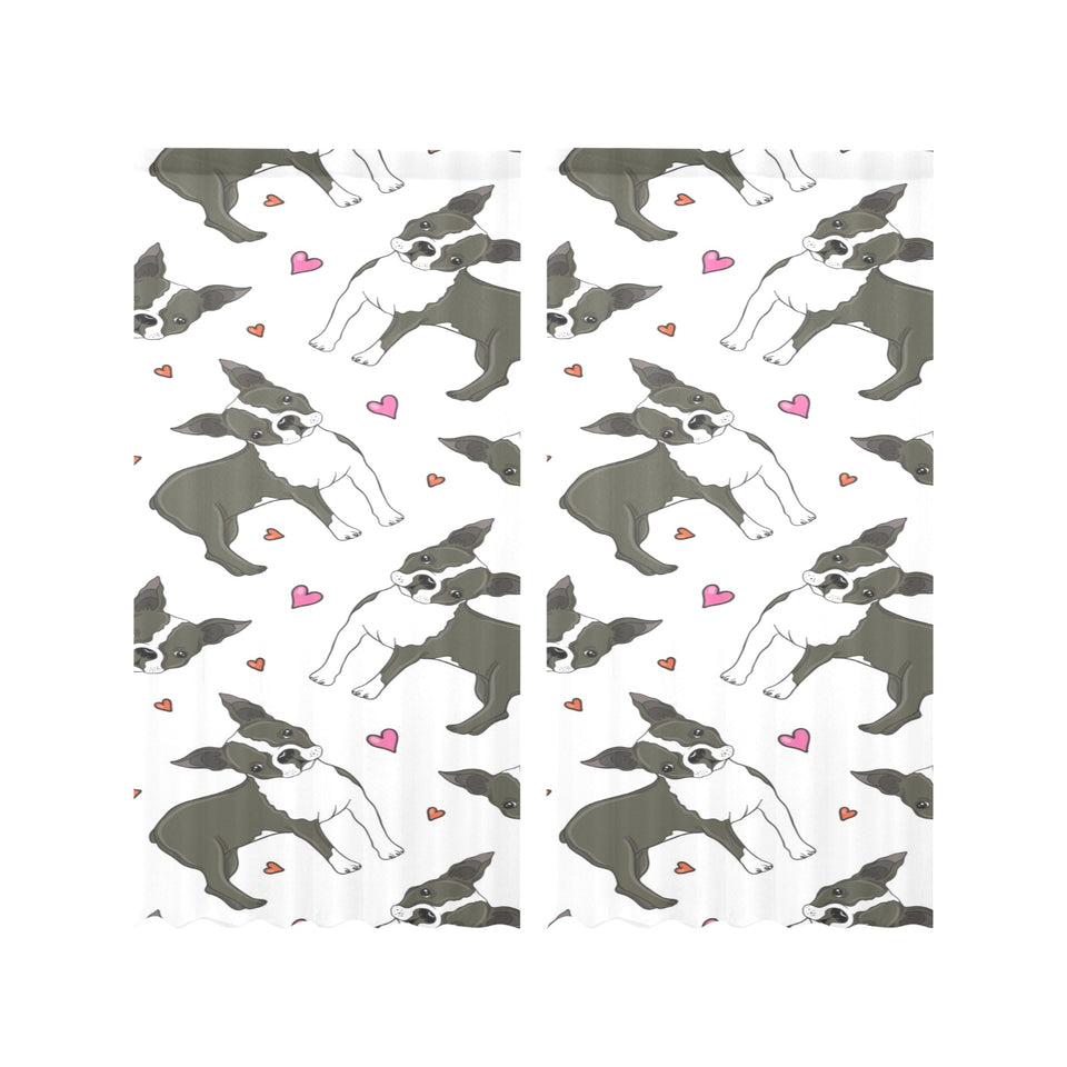 Boston terrier dog hearts vector pattern Gauze Curtain