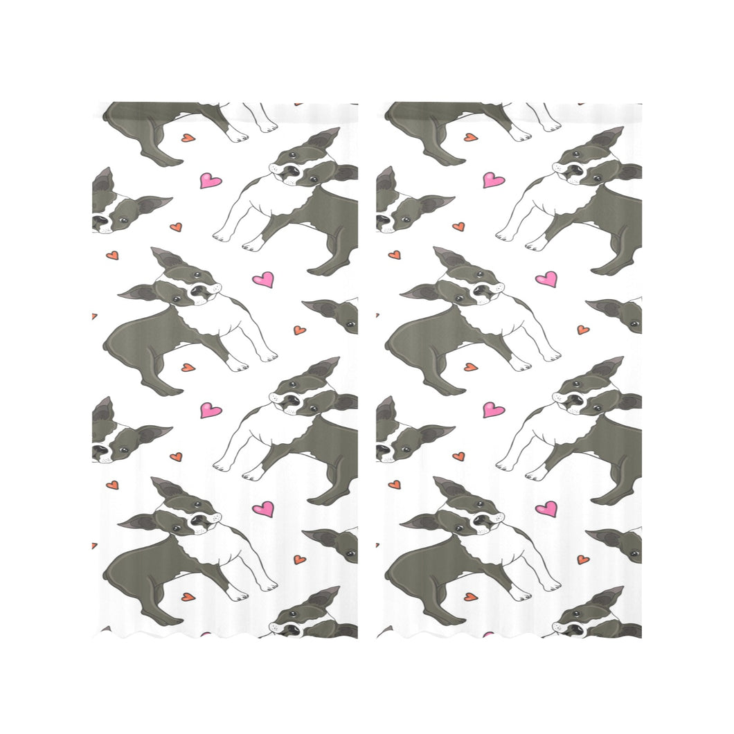 Boston terrier dog hearts vector pattern Gauze Curtain