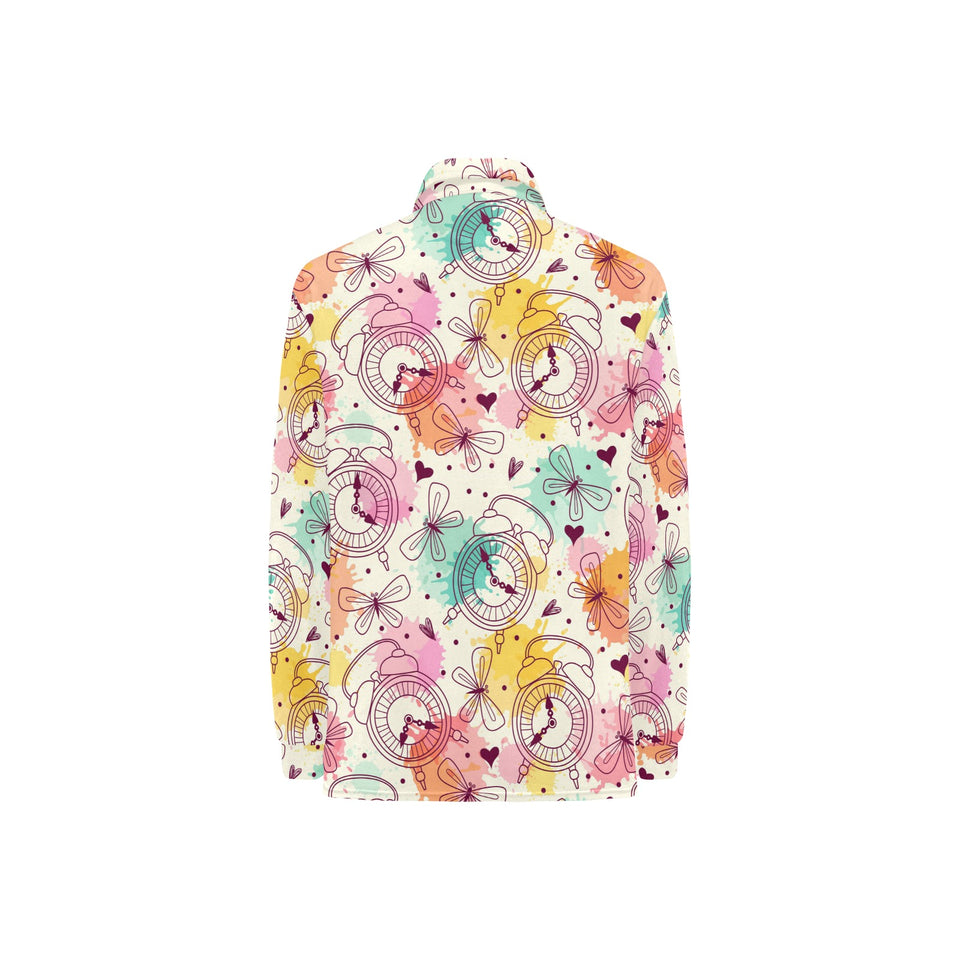 Clock butterfly pattern Women's Long Sleeve Polo Shirt