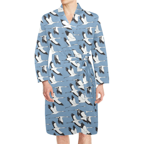 Seagull Pattern Print Design 04 Men's Long Sleeve Belted Night Robe