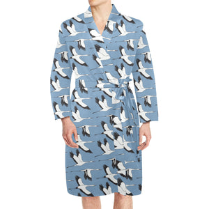 Seagull Pattern Print Design 04 Men's Long Sleeve Belted Night Robe