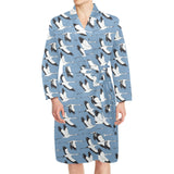 Seagull Pattern Print Design 04 Men's Long Sleeve Belted Night Robe