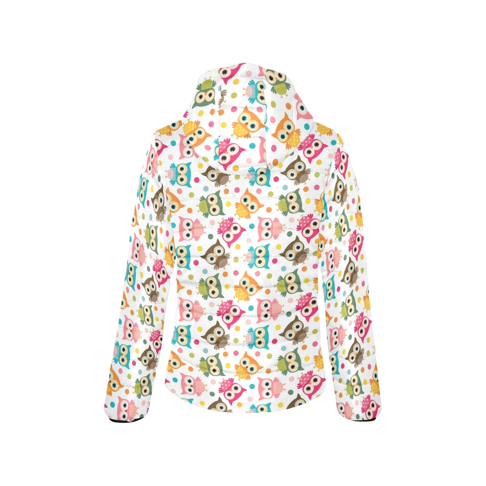 Color cute owl pattern Women's Padded Hooded Jacket