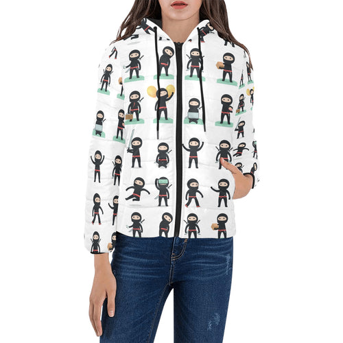 Cute ninja katana sword pattern Women's Padded Hooded Jacket