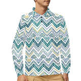 zigzag chevron paint design pattern Men's Long Sleeve Polo Shirt