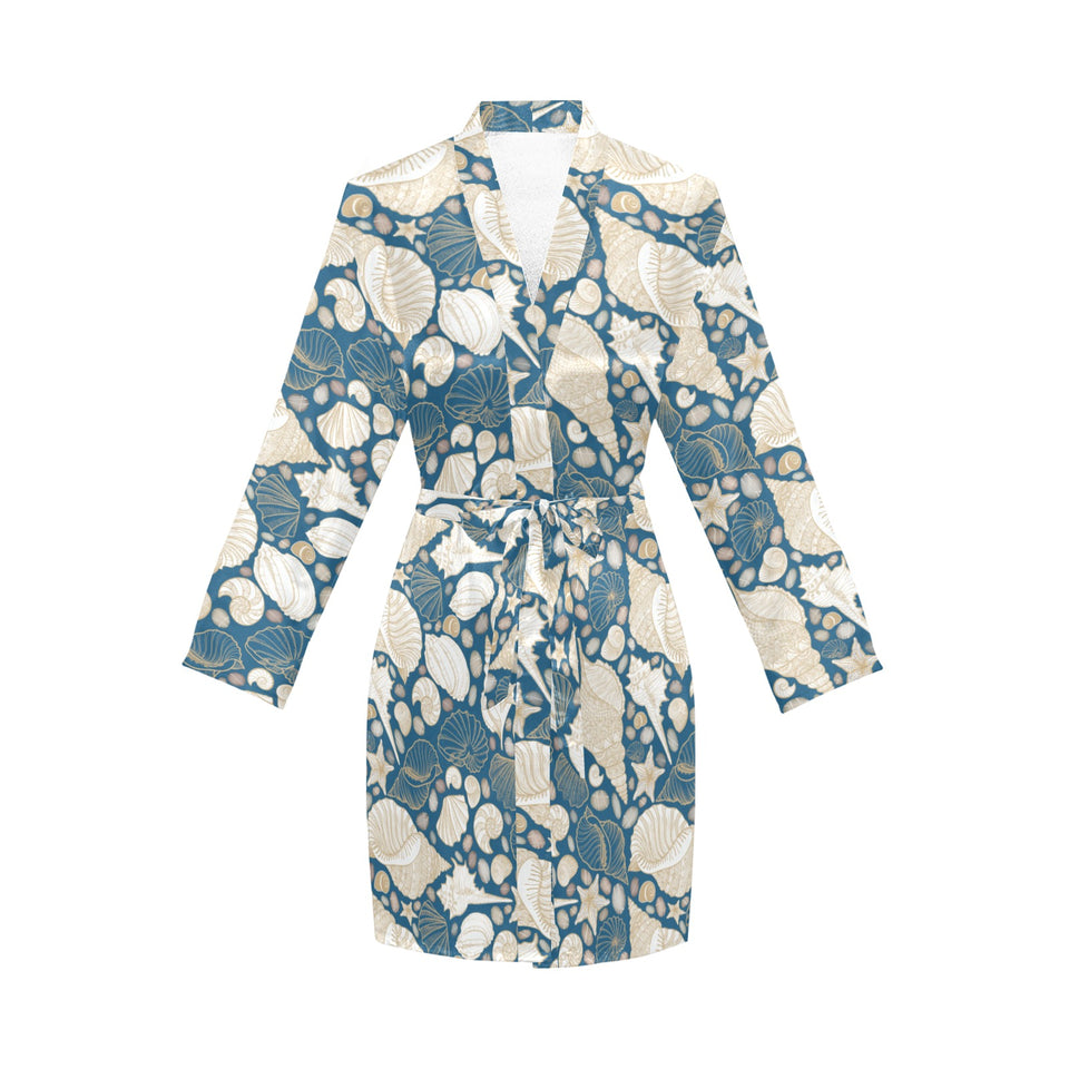 Sea turtle Polynesian Tribal design pattern Women's Long Sleeve Belted Night Robe