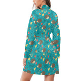 Hedgehog Pattern Print Design 01 Women's Long Sleeve Belted Night Robe