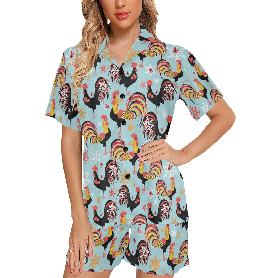 Rooster chicken cock snowfalke Women's V-Neck Short Pajama Set