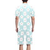 Maneki neko cat sakura Men's V-Neck Short Pajama Set