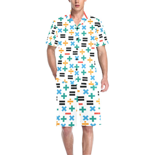 Math Pattern Print Design 05 Men's V-Neck Short Pajama Set