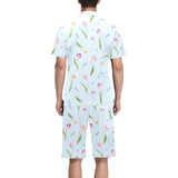 Watercolor Tulips pattern Men's V-Neck Short Pajama Set