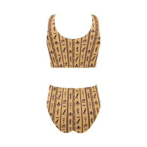Egypt Hieroglyphics Pattern Print Design 02 Chest Bowknot High Waisted Bikini Swimsuit