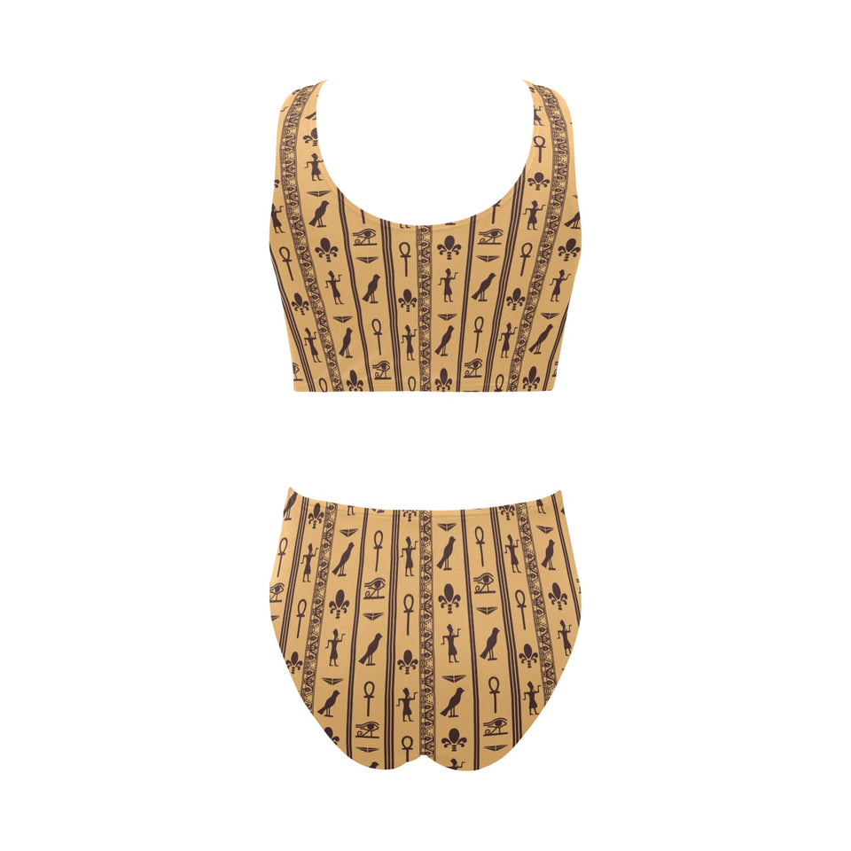 Egypt Hieroglyphics Pattern Print Design 02 Chest Bowknot High Waisted Bikini Swimsuit