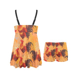 red rooster chicken cock pattern Chest Sexy Pleated Two Piece Swim Dress