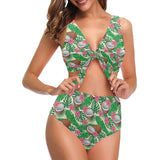 Coconut Pattern Print Design 01 Chest Bowknot High Waisted Bikini Swimsuit