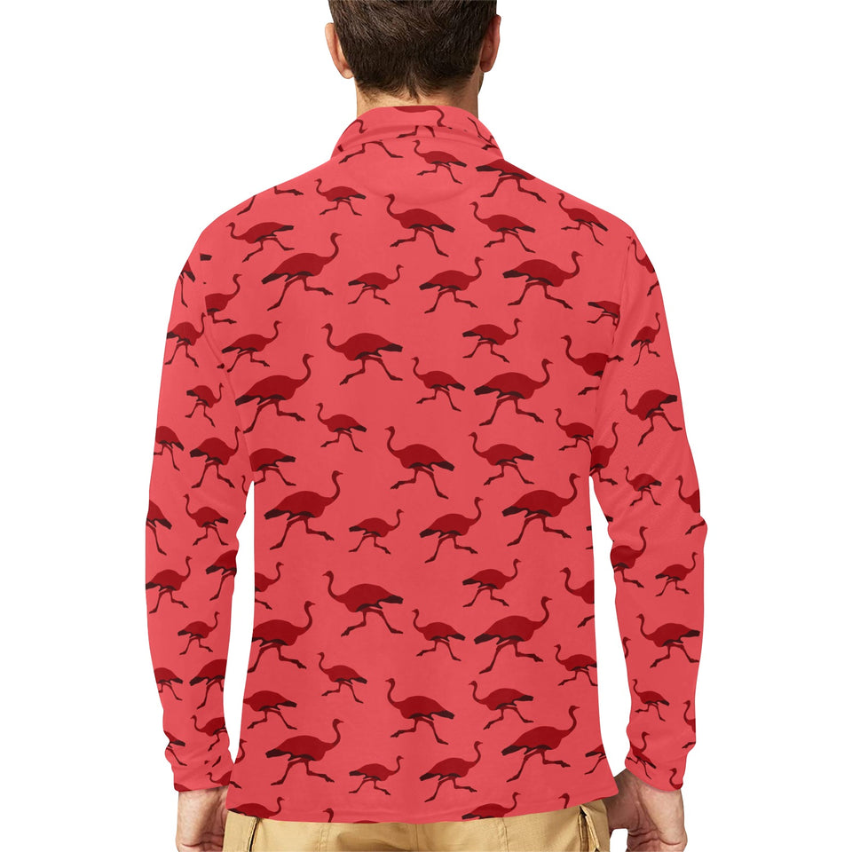 Ostrich Pattern Print Design 03 Men's Long Sleeve Polo Shirt
