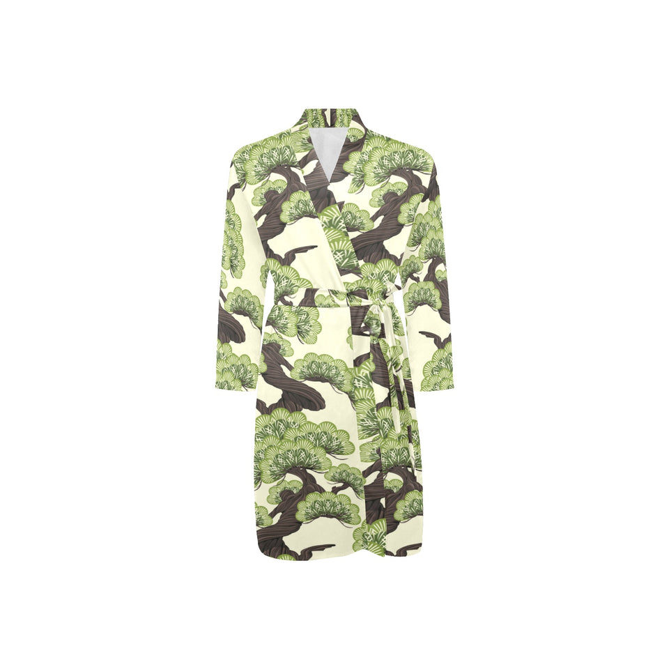 Bonsai pattern Men's Long Sleeve Belted Night Robe