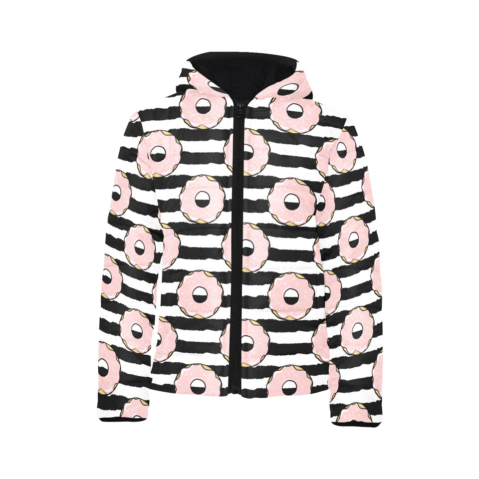 Donuts pink icing striped pattern Kids' Boys' Girls' Padded Hooded Jacket