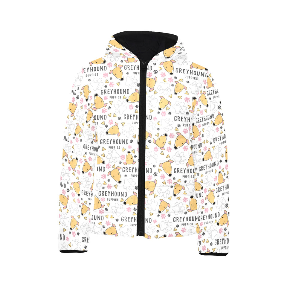 Greyhound Pattern Print Design 03 Kids' Boys' Girls' Padded Hooded Jacket