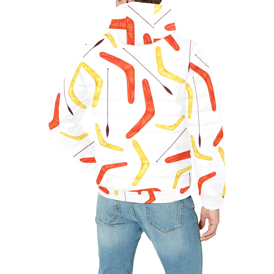 Waterclor boomerang Australian aboriginal ornament Men's Padded Hooded Jacket