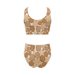 Various cookie pattern Chest Bowknot High Waisted Bikini Swimsuit