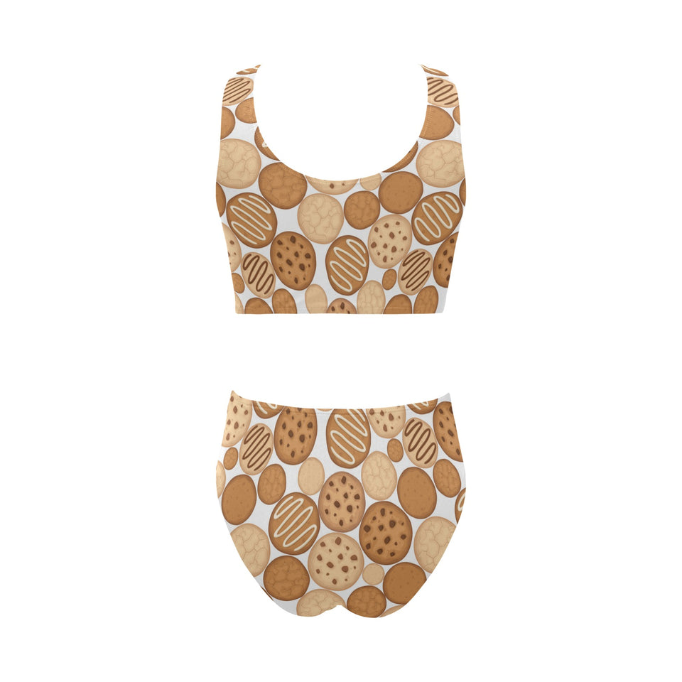 Various cookie pattern Chest Bowknot High Waisted Bikini Swimsuit