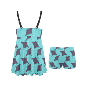 Stingray Pattern Print Design 02 Chest Sexy Pleated Two Piece Swim Dress