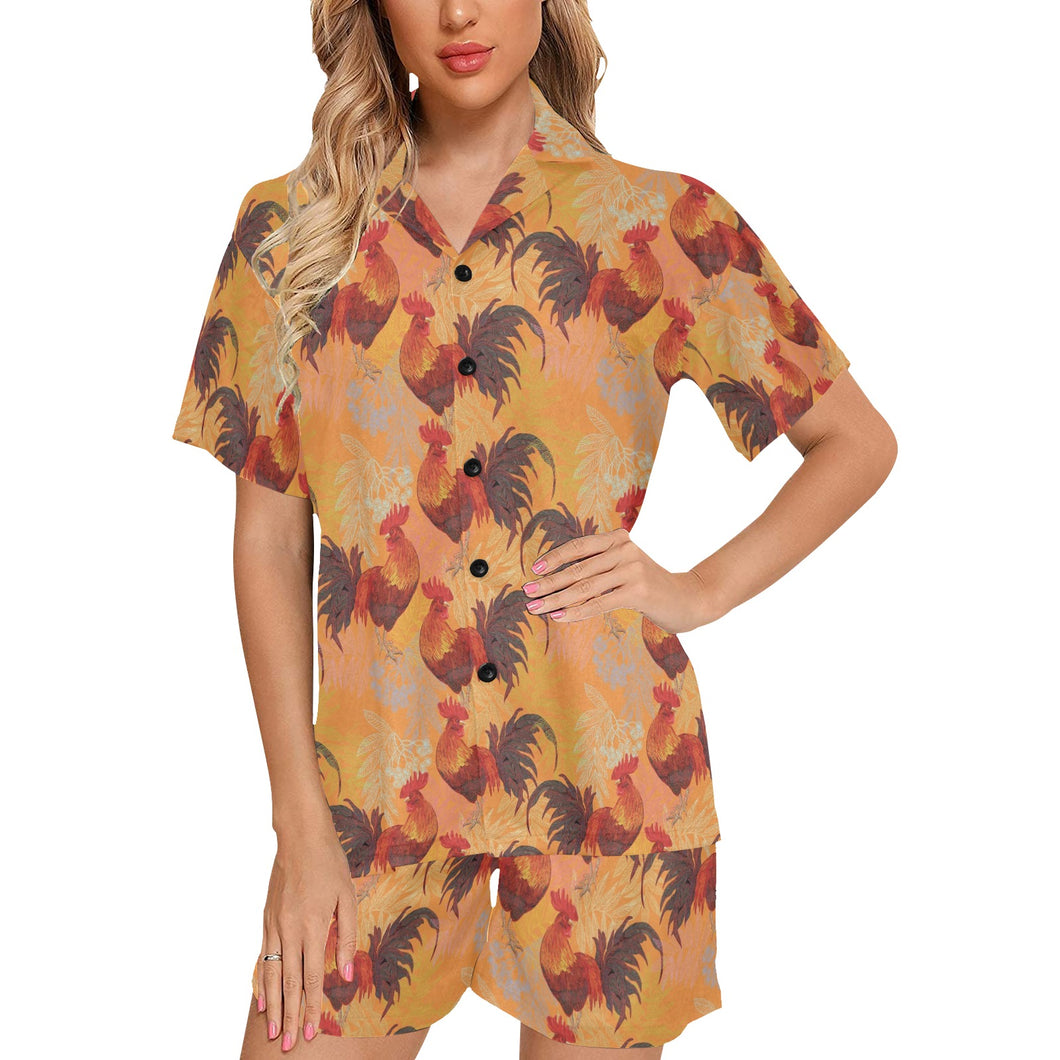 red rooster chicken cock pattern Women's V-Neck Short Pajama Set