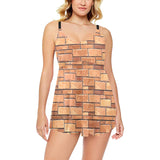 Brick Printed Pattern Print Design 04 Chest Sexy Pleated Two Piece Swim Dress