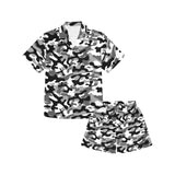 Black white camouflage pattern Kids' Boys' Girls' V-Neck Short Pajama Set
