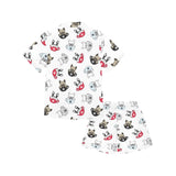 French bulldog cup paw pattern Kids' Boys' Girls' V-Neck Short Pajama Set