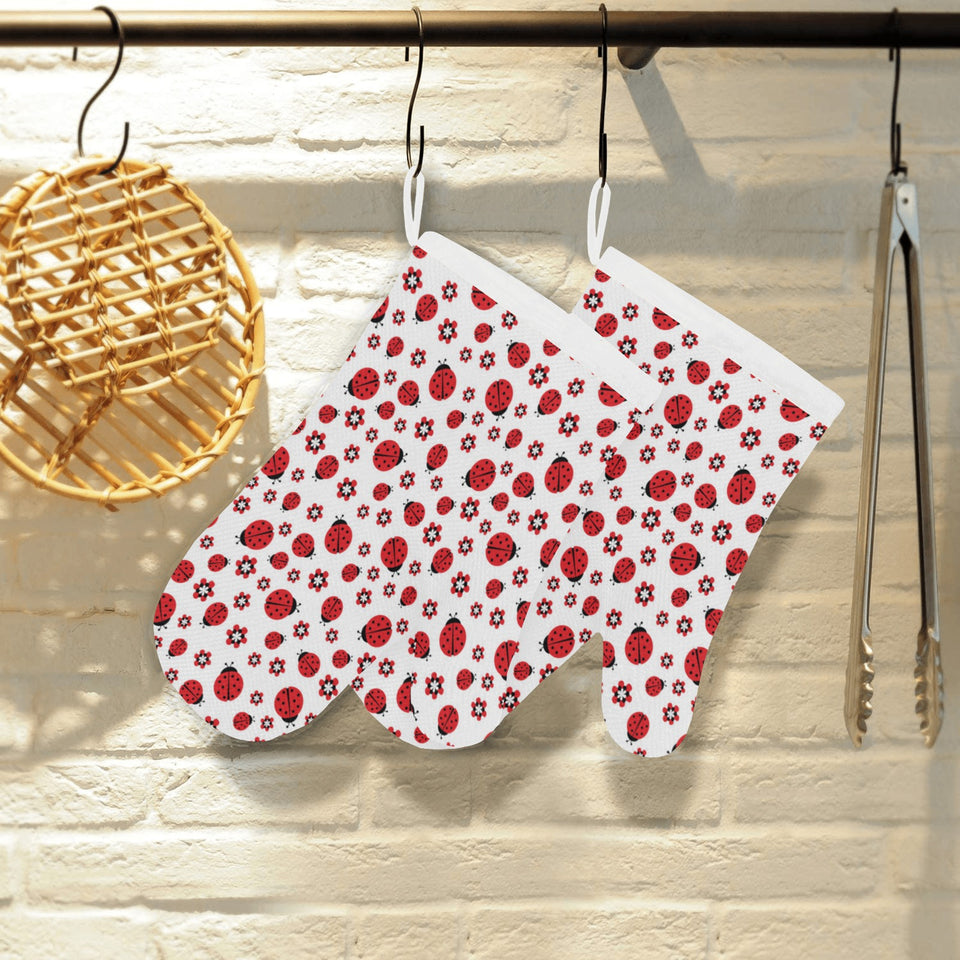 Ladybug Pattern Print Design 04 Heat Resistant Oven Mitts