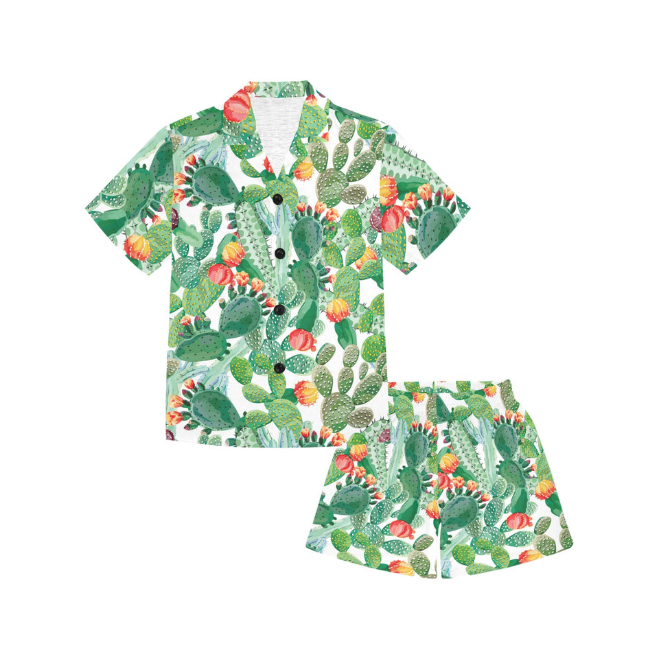 Cactus design pattern copy Kids' Boys' Girls' V-Neck Short Pajama Set