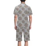nautical wood steering wheel pattern Men's V-Neck Short Pajama Set