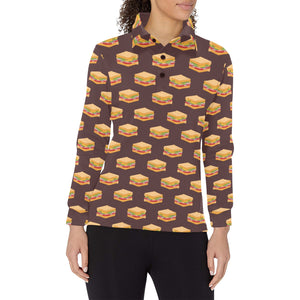 Sandwich Pattern Print Design 04 Women's Long Sleeve Polo Shirt