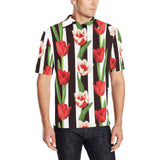 red and white tulips pattern Men's All Over Print Polo Shirt