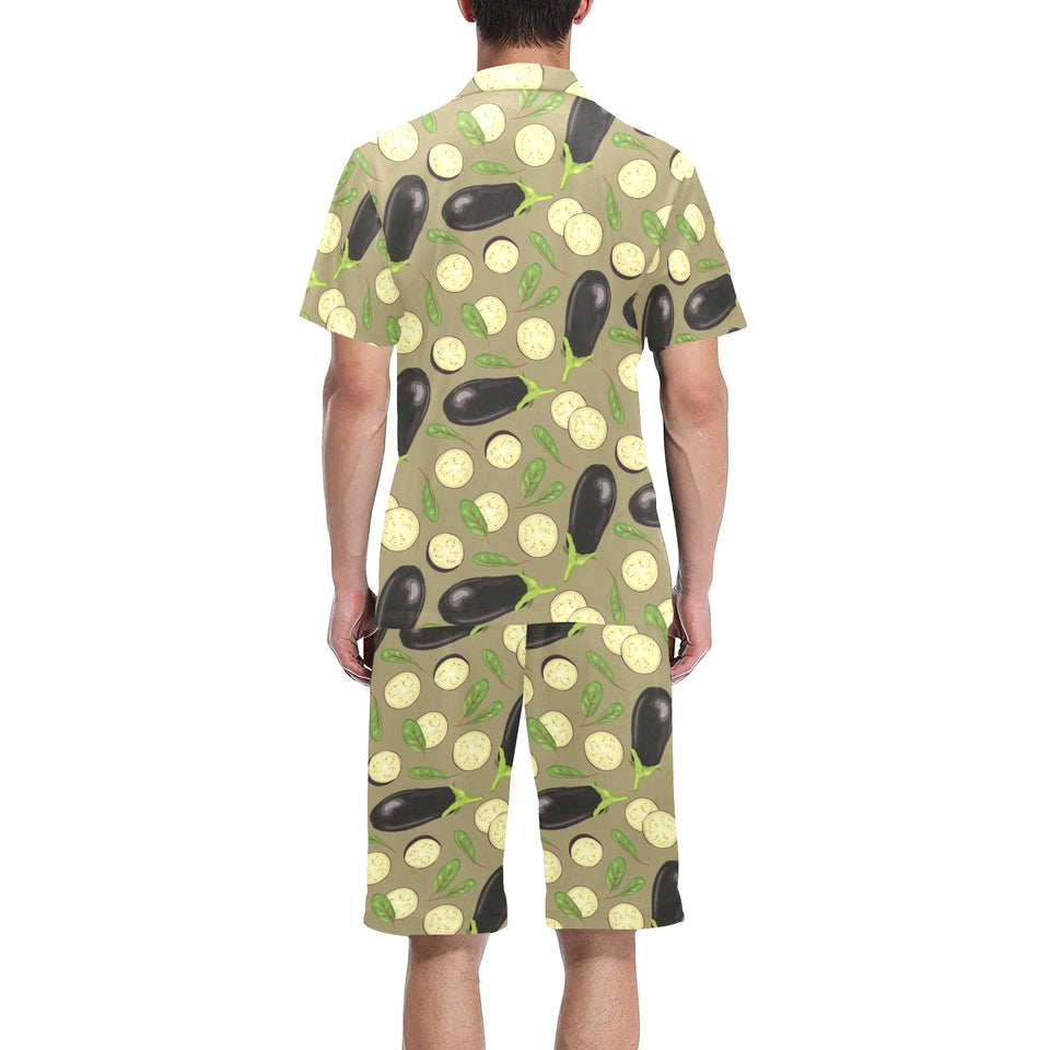 Eggplant Pattern Print Design 02 Men's V-Neck Short Pajama Set
