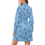 Anchors rudder compass star nautical pattern Women's Long Sleeve Belted Night Robe