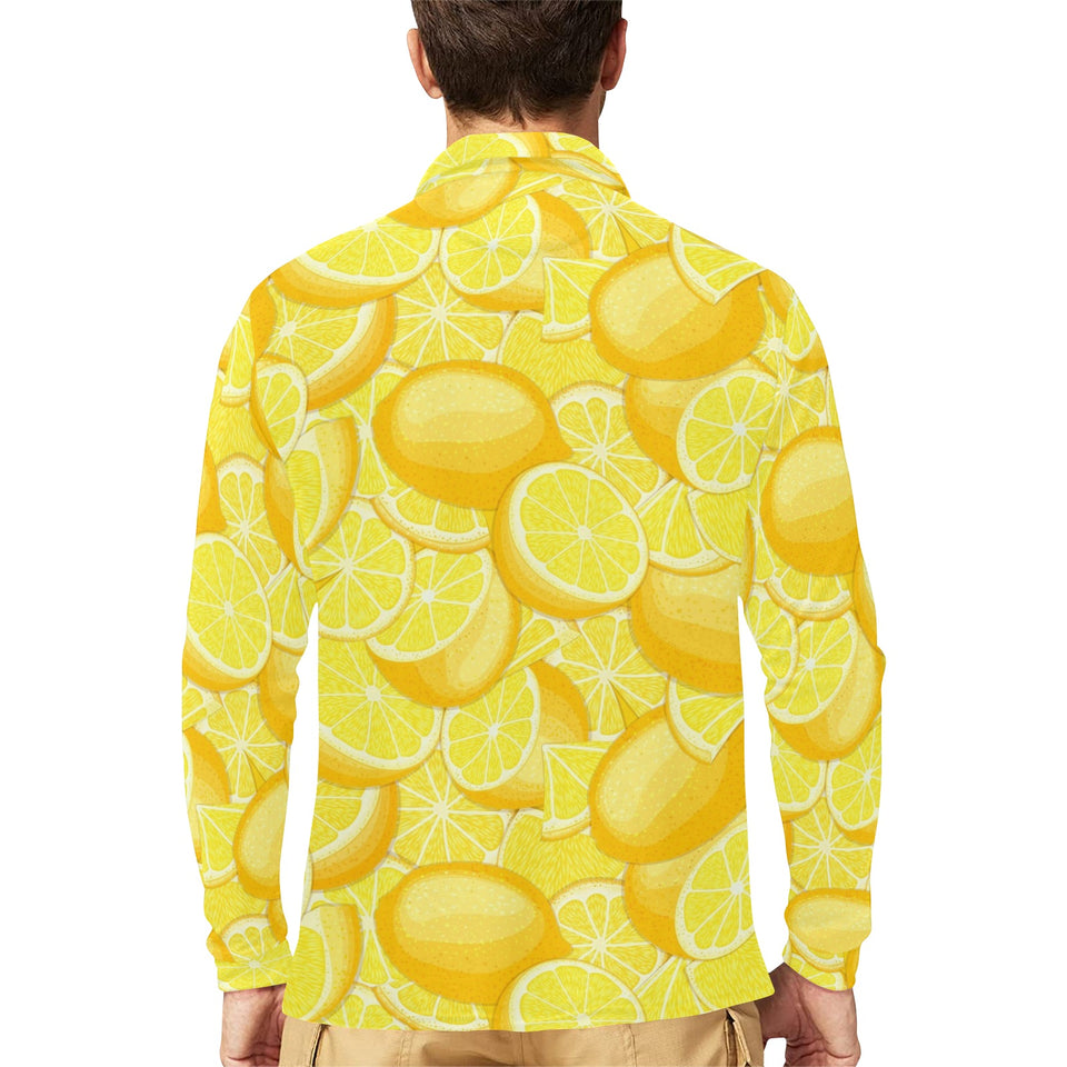 lemon pattern Men's Long Sleeve Polo Shirt