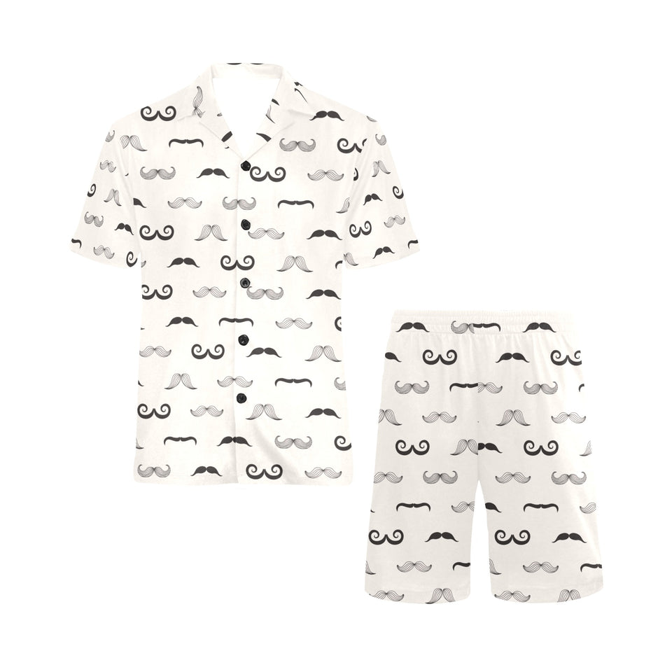 Mustache Beard Pattern Print Design 05 Men's V-Neck Short Pajama Set