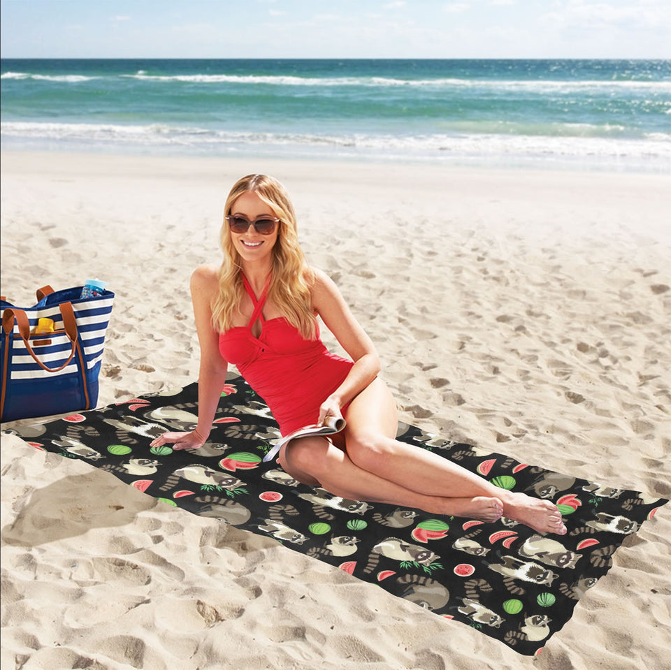 Raccoon watermelon pattern Beach Towel