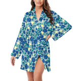 blueberry design pattern Women's Long Sleeve Belted Night Robe