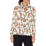 Sloths hanging on the tree pattern Women's Long Sleeve Polo Shirt