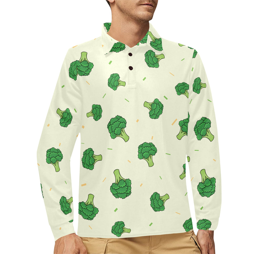 Broccoli pattern Men's Long Sleeve Polo Shirt