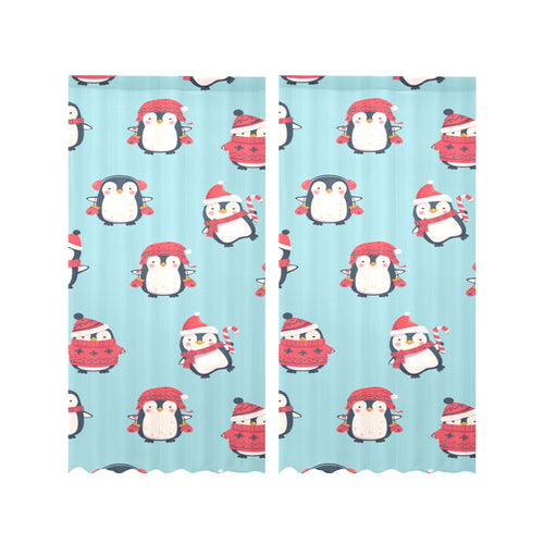 Cute penguin christmas design pattern Gauze Curtain