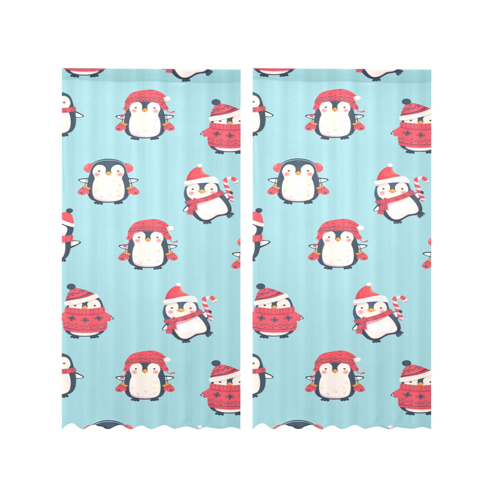 Cute penguin christmas design pattern Gauze Curtain