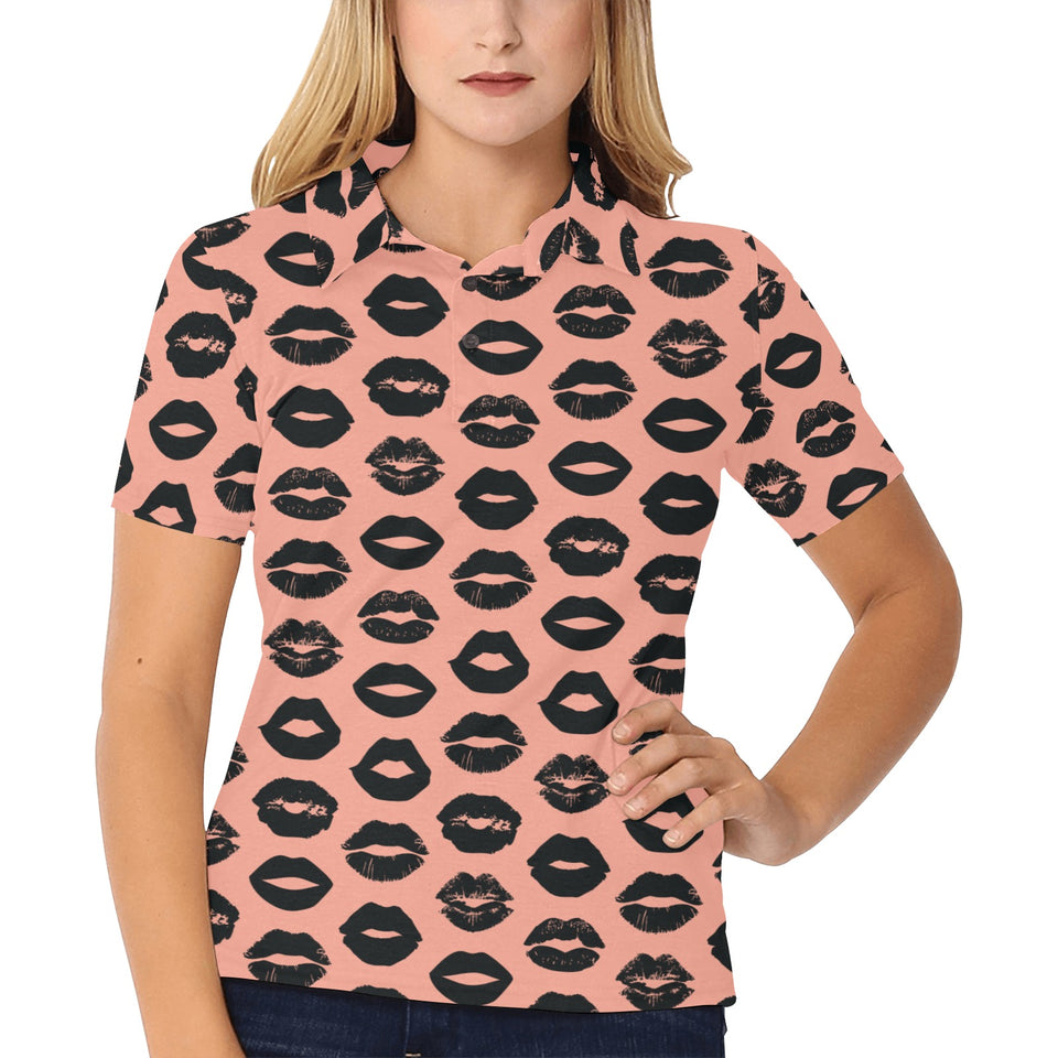 Lips Pattern Print Design 02 Women's All Over Print Polo Shirt
