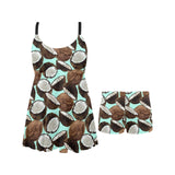 Coconut Pattern Print Design 03 Chest Sexy Pleated Two Piece Swim Dress
