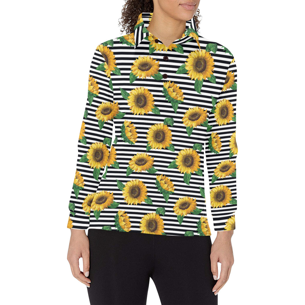 sunflowers ribbon background Women's Long Sleeve Polo Shirt