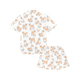 shiba inu dog pattern Kids' Boys' Girls' V-Neck Short Pajama Set